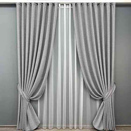 Комплект штор VR-Textil TWEED_V 200х270 2шт и Тюль 500х270 1913ш-1153т Светло-серый с белым 71-144/6 Киев