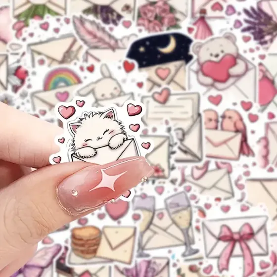 Набір стікерів конверти з сердечками 55 шт – романтичні наклейки Love, водостійкі вінілові Київ