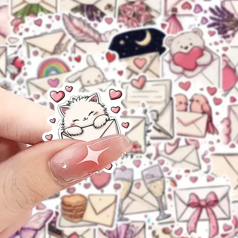 Набор стикеров конверты с сердечками 55 шт – романтические наклейки Love, водостойкие виниловые Киев - изображение 3