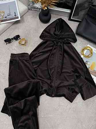 Женский повседневный велюровый костюм двойка: кофта и штаны Шоколадный, 50/52 Одесса