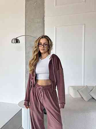 Женский повседневный костюм двойка: кофта и штаны велюр Какао, 46/48 Одесса