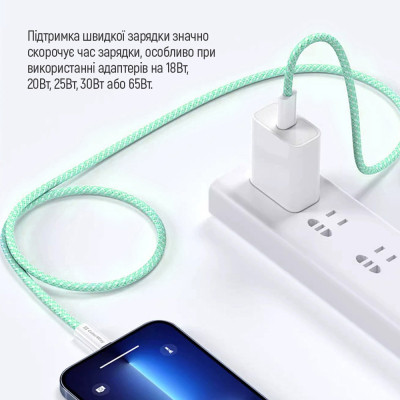 Дата кабель USB-C to USB-C 1.0m 60W 3.0А green ColorWay (CW-CBPDCC061-G) Винница - изображение 6