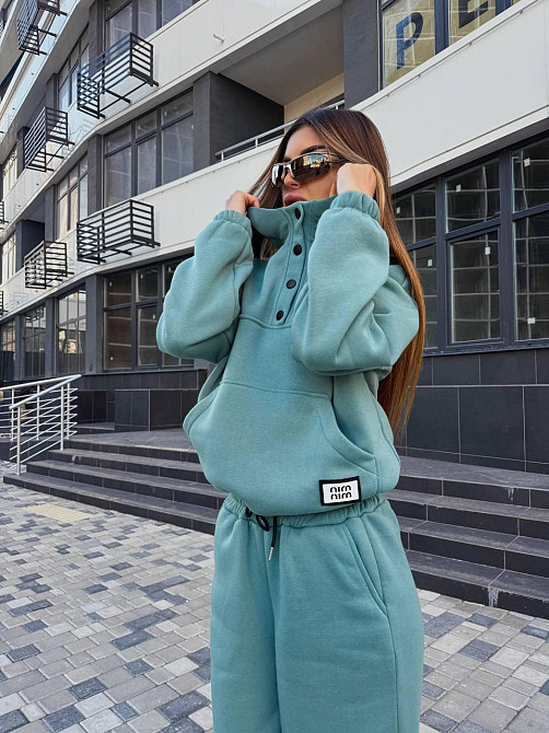 Женский стильный теплый повседневный костюм двойка на флисе Оливка, 46/48 Одесса - изображение 5
