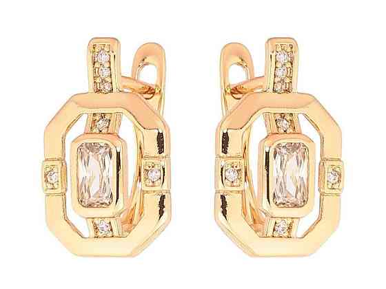 Сережки англійська застібка позолота 18K«Декоративний візерунок з кристалами» 291566 ТМ XUPING Київ