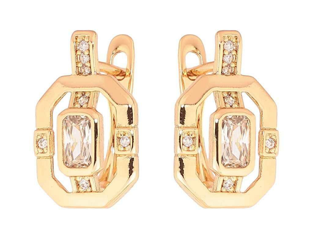 Сережки англійська застібка позолота 18K«Декоративний візерунок з кристалами» 291566 ТМ XUPING Київ - фото 1