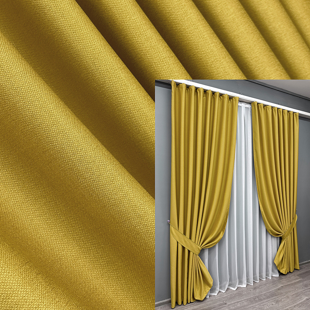 Комплект готових штор VR-Textil Шеніл однотонний № 1897ш Гірчичний 150х270 см 2 шт (33-0939) Київ - фото 1