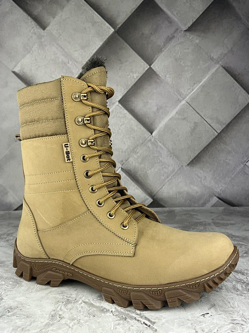 Тактичні теплі берці шкіряні на хутрі зимові високі армійські берці бежеві прошиті та проклеєні WAR Львів - фото 6