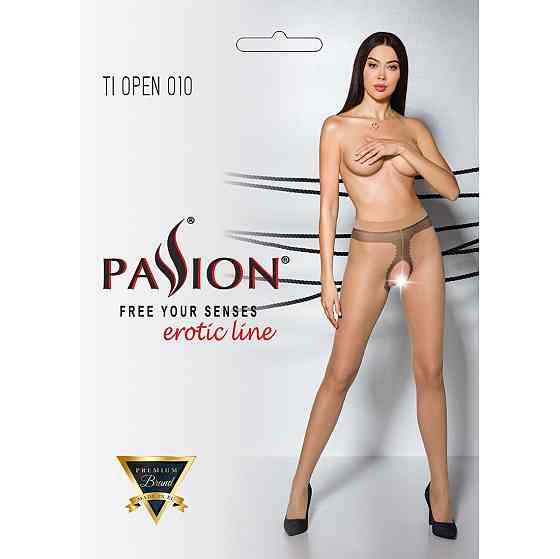 Тілесні колготки з відкритим доступом, контрастна лінія Passion TIOPEN 010 1/2 (20 den), beige Sex Aura Київ