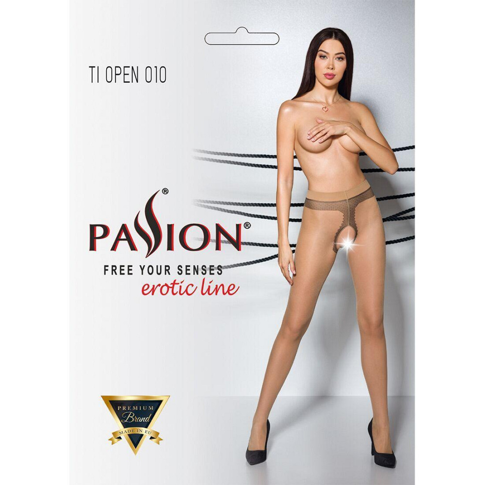 Тілесні колготки з відкритим доступом, контрастна лінія Passion TIOPEN 010 1/2 (20 den), beige Sex Aura Київ - фото 5