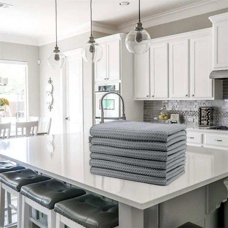 Набір 4 кухонні вафельні рушники Aquarius мікрофібра 40 х 60 см Сірий - М'які Суперпоглинаючі Буча - фото 10