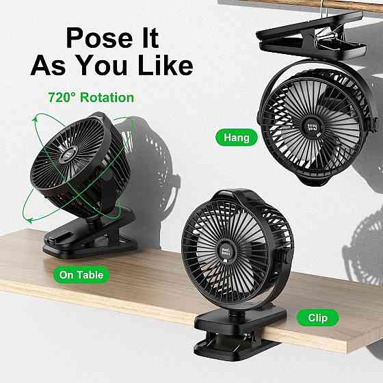 Клипсовый вентилятор Minthouz MT-L018F Черный 8000mAh USB-C 5 скоростей 360° регулируемый тихий портативный Киев