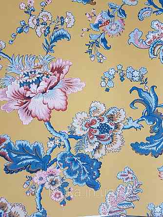 Шпалери флізелінові еко Rasch Sophia 0.53х10 рослинний принт квіти листя червоні бірюзові на яскраво жовтому Київ