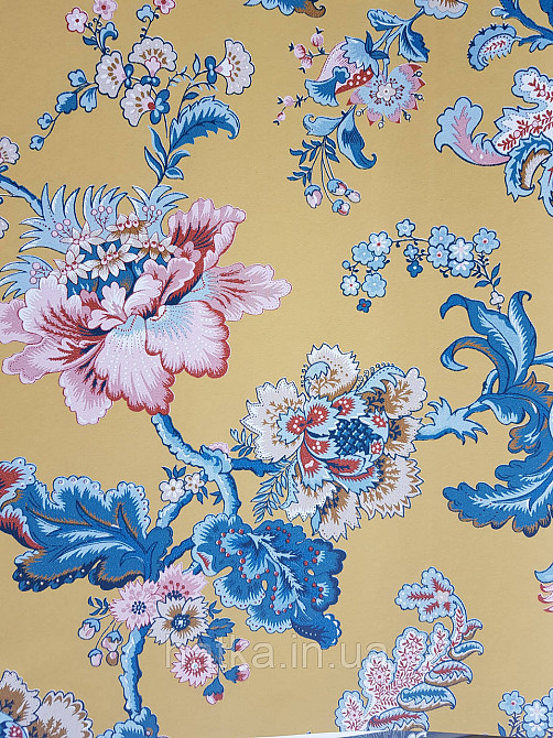 Шпалери флізелінові еко Rasch Sophia 0.53х10 рослинний принт квіти листя червоні бірюзові на яскраво жовтому Київ - фото 1