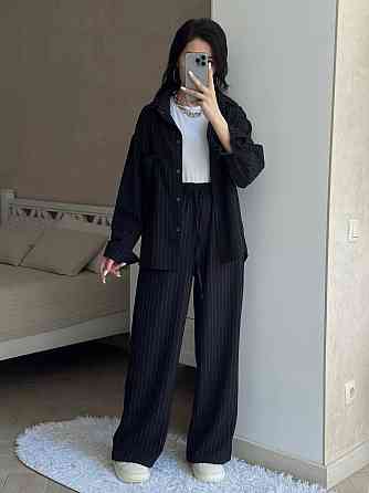 Жіночий стильний в'язаний костюм, двійка турецький льон у смужку Чорний, 48/52 Одеса