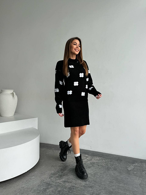 Женский базовый вязаный костюм двойка машина вязкая Черный Одесса - изображение 5