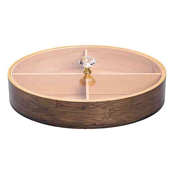 Yiwu Менажниця дерев'яна на 4 секції зі скляною кришкою для закусок овальна HB-40-8 Коломия