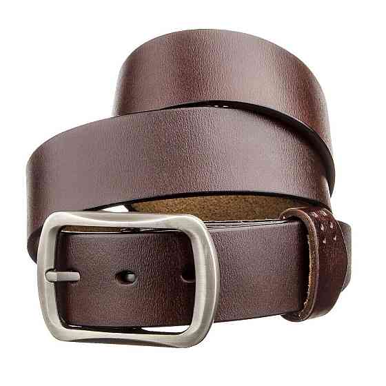 Мужской кожаный ремень с закругленной классической пряжкой Vintage 20230 Коричневый Киев