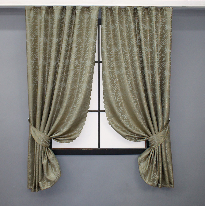 Комплект коротких штор VR-Textil Жаккард Magic № 1603ш Бежевый с золотистым 145х170 см 2 шт (35-0248) Киев - изображение 1