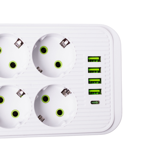 Сетевой фильтр 3 м удлинитель F06U на 6 розеток 4 USB 1 Type-C и кнопкой отключения Белый HP-5-23 Киев