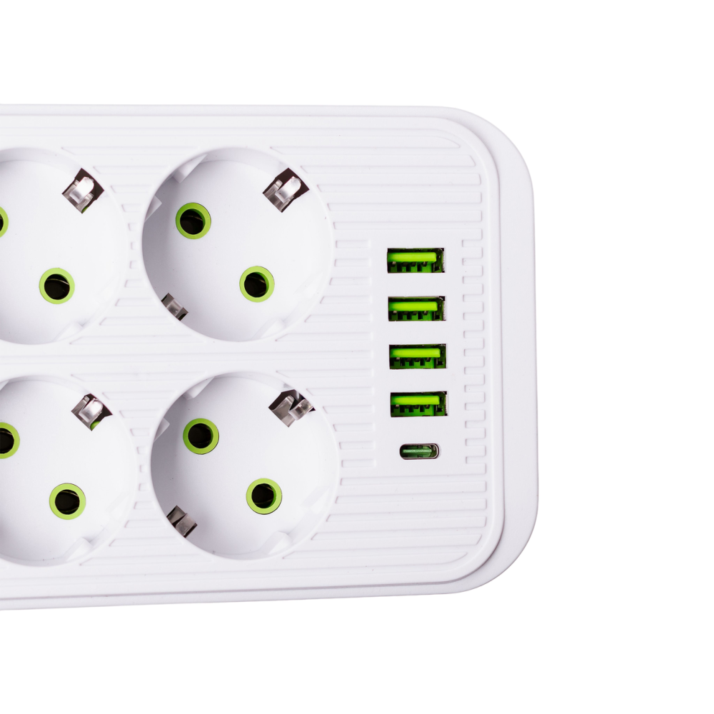 Сетевой фильтр 3 м удлинитель F06U на 6 розеток 4 USB 1 Type-C и кнопкой отключения Белый HP-5-23 Киев - изображение 4