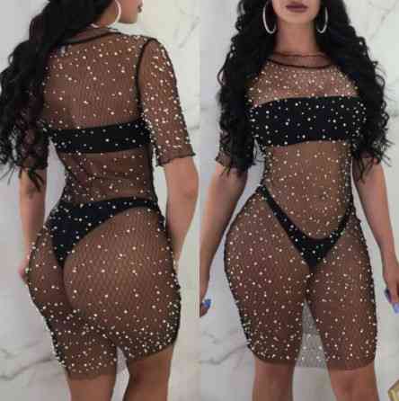 Парео для пляжу прозоре з блискітками чорний Київ