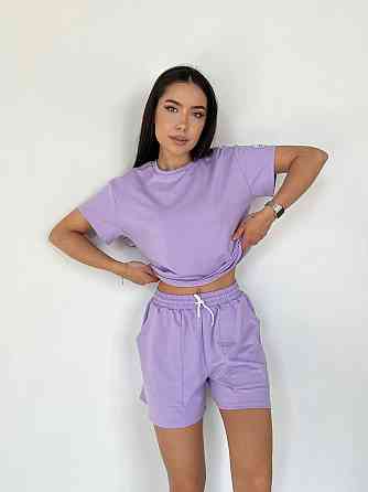 Женский летний прогулочный костюм двойка: футболка и шорты двунитка Лаванда, 48/52 Одесса