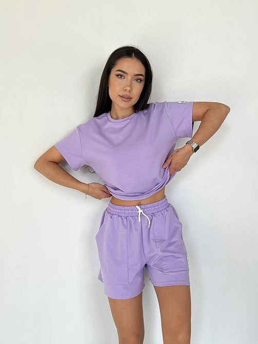 Женский летний прогулочный костюм двойка: футболка и шорты двунитка Лаванда, 48/52 Одесса - изображение 2