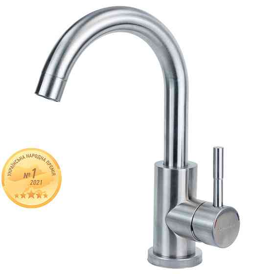 Змішувач KT Ø35 для раковини гусак вигнутий на гайці SS AQUATICA KT-1A270P (9722011) Київ