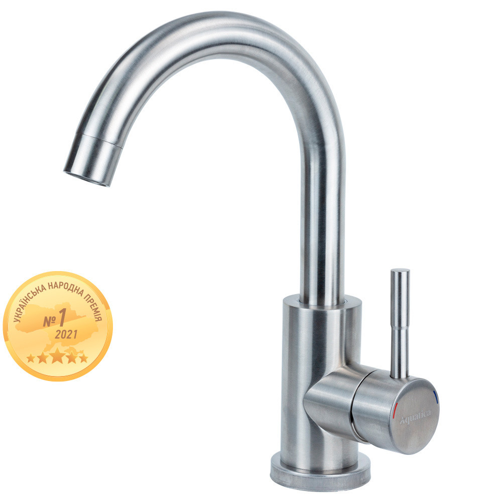 Змішувач KT Ø35 для раковини гусак вигнутий на гайці SS AQUATICA KT-1A270P (9722011) Київ - фото 1