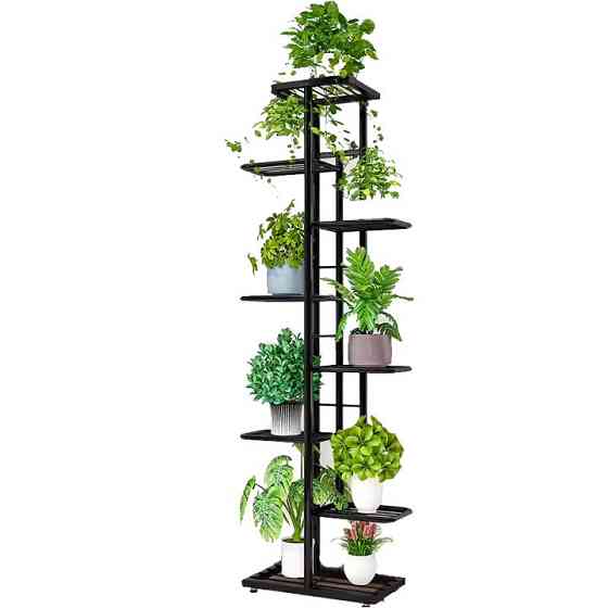 Стелаж для рослин на гумових ніжках, металевий на 9 ярусів колір чорний Кам'янець-Подільський