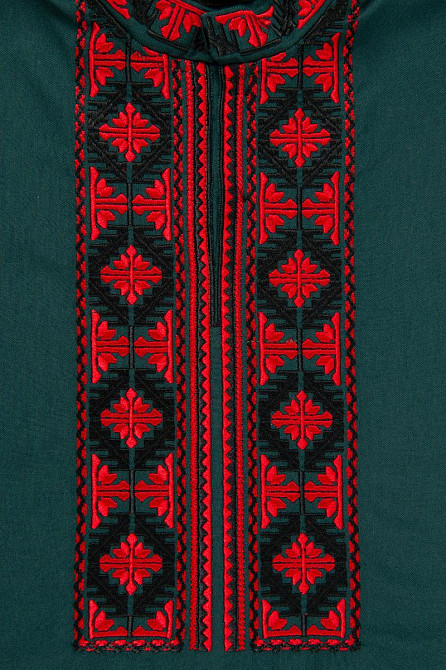 Вишиванка для хлопчиків із довгим рукавом лляна, смарагдова топ Київ - фото 2