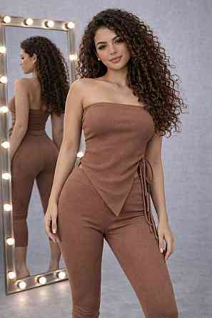 Жіночий стильний костюм двійка велосипедки й асиметричний топ трикотаж вафелька Моко, 46 Одеса