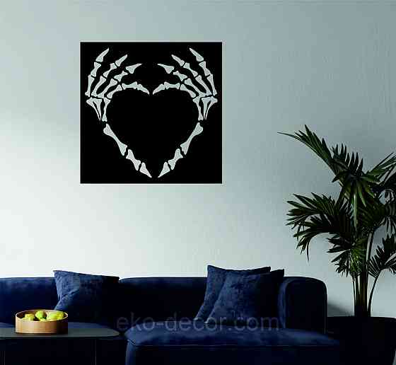 Декоративное настенное 3D Панно «Скелет», Декор на стену с объемом 70*70 см, Черный Киев