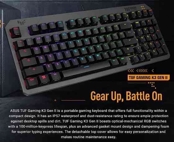 Клавіатура Asus TUF Gaming K3 Gen II Opti-Mech RGB 97key Switches ABS Black (90MP0390-BKMA00)_promo ( 25320 ) Харків