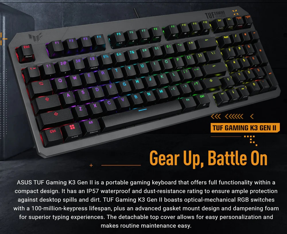 Клавіатура Asus TUF Gaming K3 Gen II Opti-Mech RGB 97key Switches ABS Black (90MP0390-BKMA00)_promo ( 25320 ) Харків - фото 3