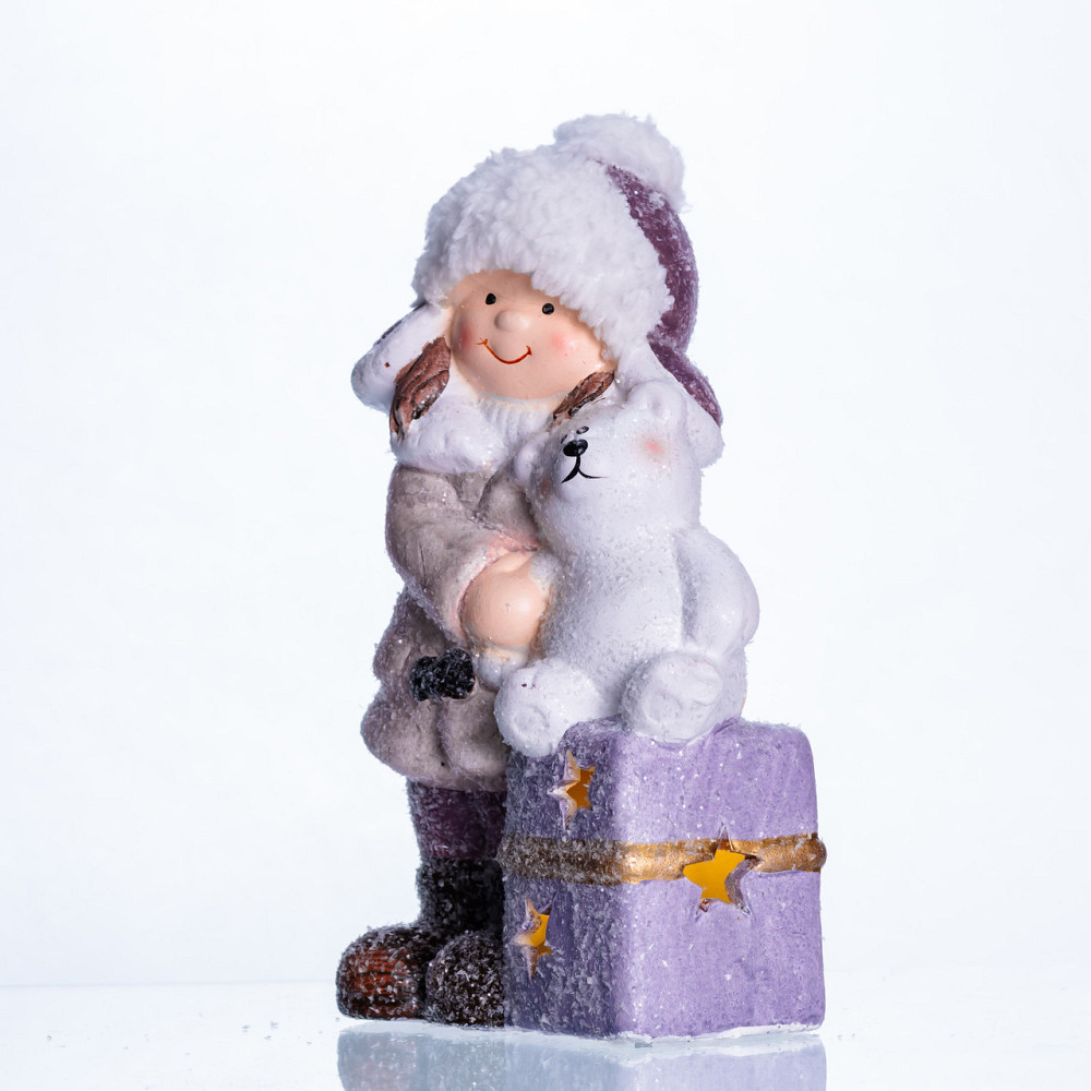 Новорічна фігурка з підсвіткою Дівчинка з ведмежам із фарфору 12×7×20 (см) новорічний декор для дому, квартири на подарунок CR-5-5 Київ - фото 3