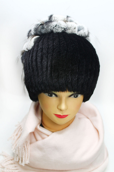 Меховая шапка женская водопад Rex Кристина Черный Харьков - изображение 8