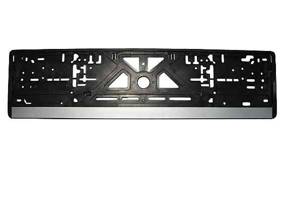 Рамка номерного знаку без надпису срібляста смуга пластик чорна 1шт Киев