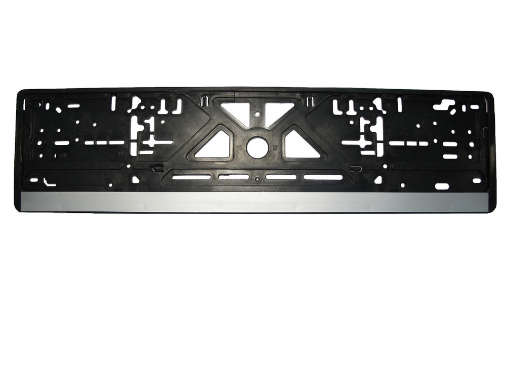 Рамка номерного знаку без надпису срібляста смуга пластик чорна 1шт Киев - изображение 1