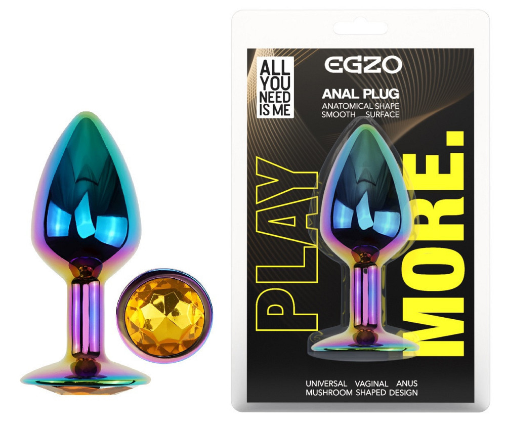 Анальна пробка з кристалом EGZO - Multicolor Round Plug Yellow size S Sex Aura Київ - фото 1