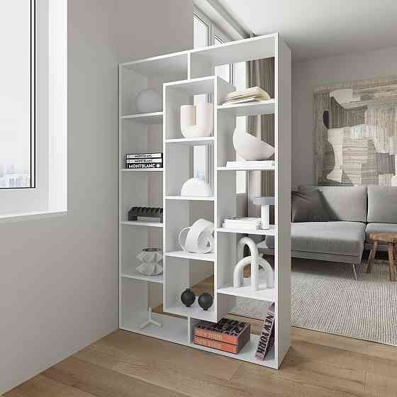 Стеллаж VAYS M-7 Белый, книжная полка на 14 ячеек, ЛДСП, 108×29×178 см - для дома, офиса, детской или гостиной Львов