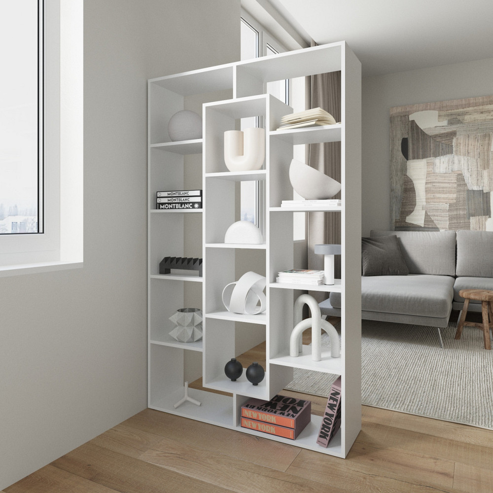 Стеллаж VAYS M-7 Белый, книжная полка на 14 ячеек, ЛДСП, 108×29×178 см - для дома, офиса, детской или гостиной Львов - изображение 1