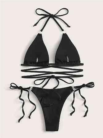 Купальник шторки роздільний на зав`язках чорний Київ