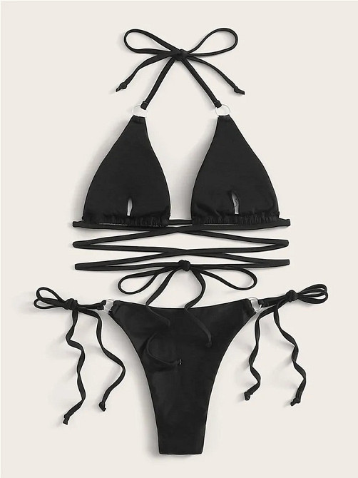 Купальник шторки роздільний на зав`язках чорний Київ - фото 2