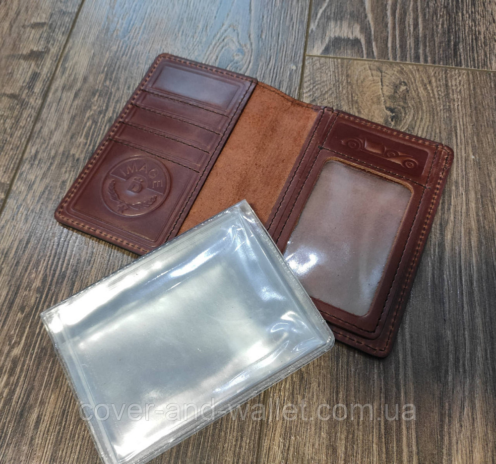 Універсальна обкладинка для прав із натуральної шкіри колір каштановий Київ - фото 10