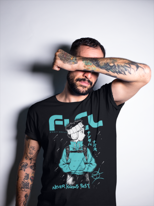 Футболка з аніме принтом Наота Нандаба Флкл Фуллй оверсайз (S/M/L) Чорний AnimeJ0419 Дніпро - фото 6