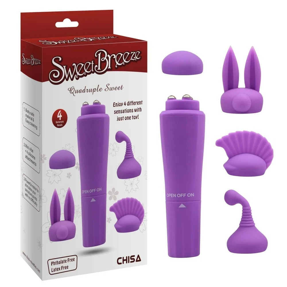 Вибро-стимулятор для клитора + 4 насадки Chisa Sweet Breeze, фиолетовый Sex Aura Киев - изображение 1