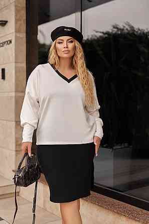 Женский костюм-двойка из ангоры Almo батал 50-52, Молочный+черный Киев