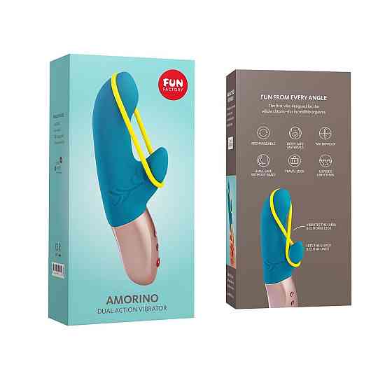 Мини вибратор-кролик со стимулирующей лентой Fun Factory AMORINO petrol/neon yellow, лента съемная Sex Aura Киев