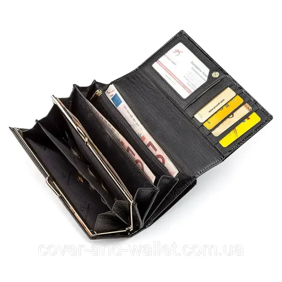 Женский лаковый кошелек с блоком для карточек черного цвета ST Leather Киев